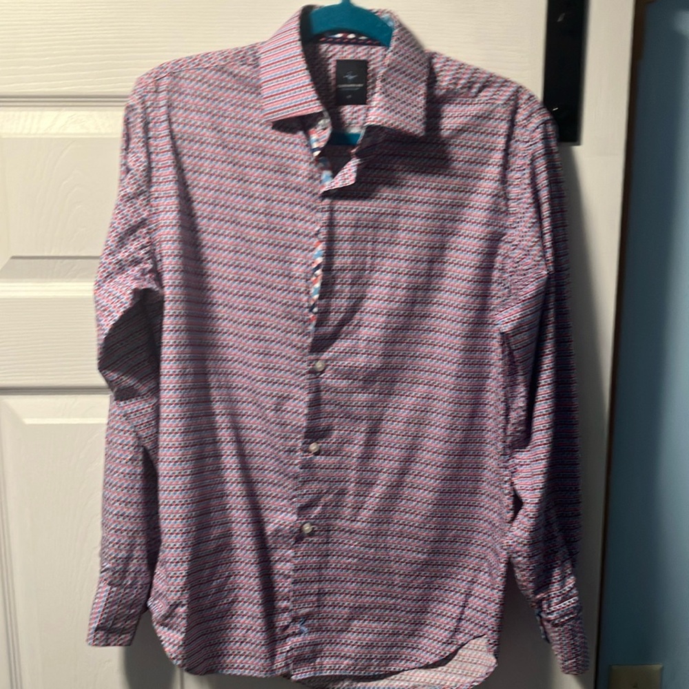 Tailorbyrd Red and Blue Patterned Casual Button Down Shirt